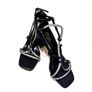 Dazzling Black and Silver Strappy Heels